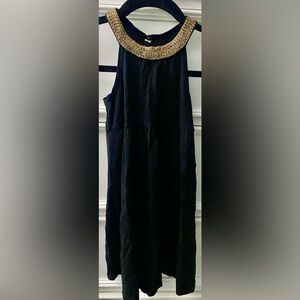 Flowers by Zoe Girls Sz5 Black Dress with Gold Bugle Beads Collar Embellishment